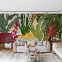 The Abstract Eden Botanical still life lemons Wall Mural features loose stylish  living room 