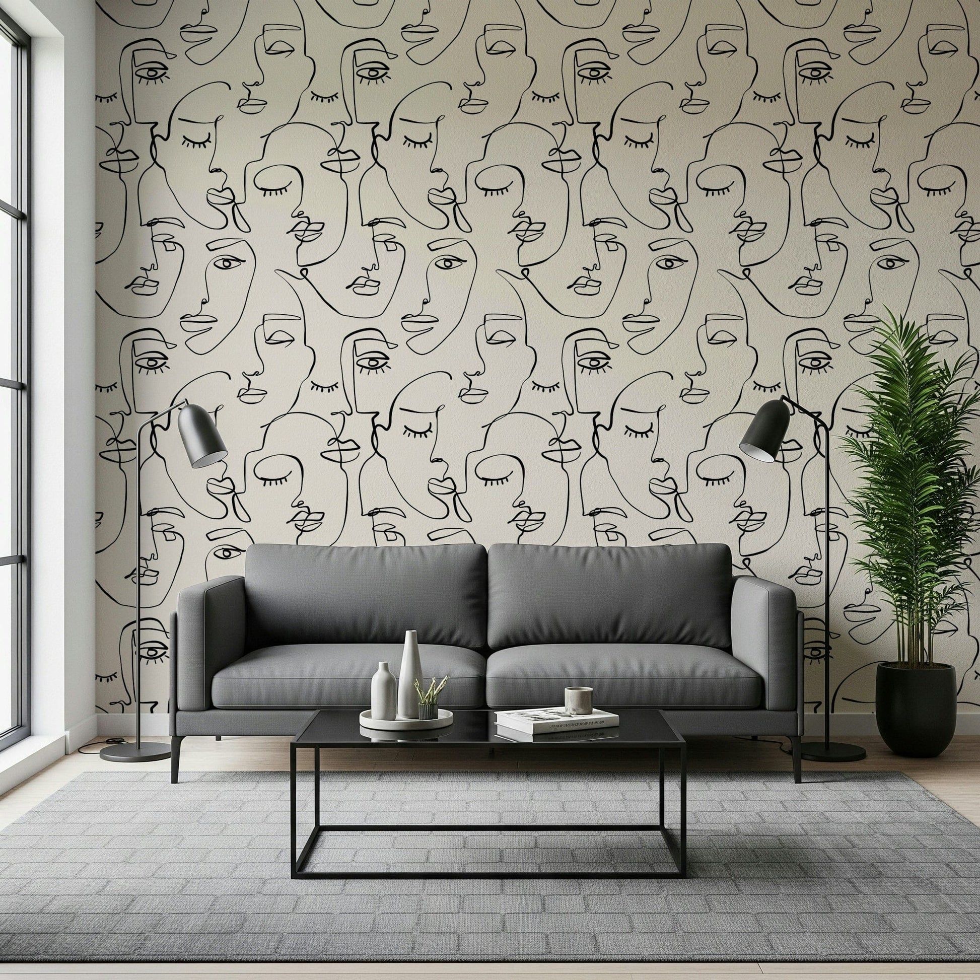 Abstract Faces Line Art Wallpaper⁠