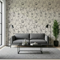 Abstract Faces Line Art Wallpaper⁠