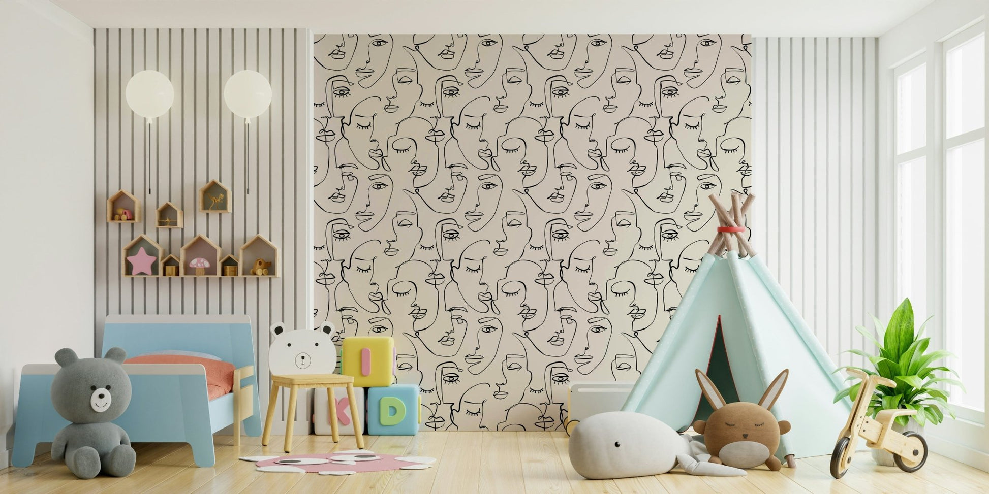 Abstract Faces Line Art Wallpaper⁠