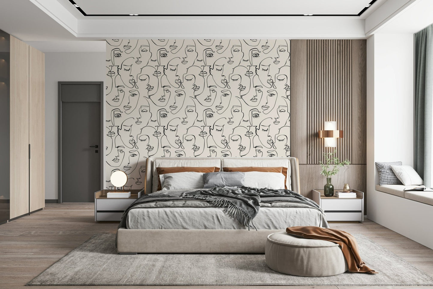 Abstract Faces Line Art Wallpaper⁠