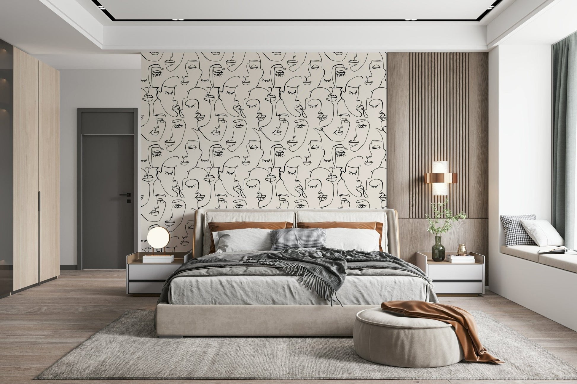 Abstract Faces Line Art Wallpaper⁠