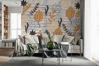 A beautiful modern art wall mural of delicate flowers.

