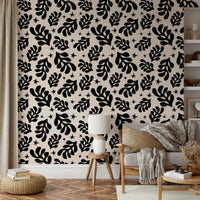 The wall mural is installed on a living room feature wall.

