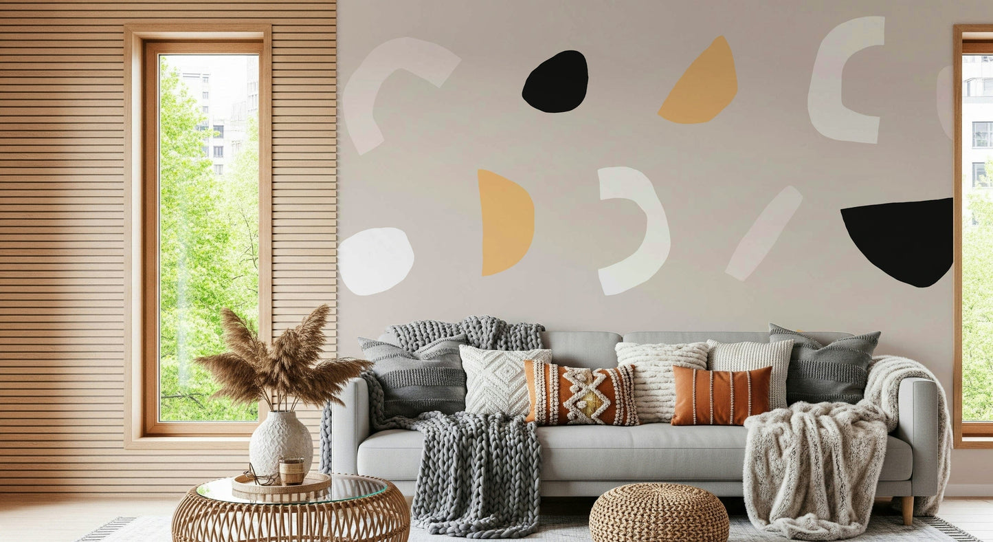 A calming abstract design wallpaper mural that defines a space.