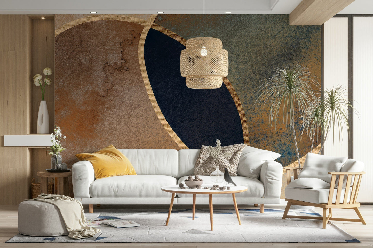 A contemplative intersecting design wallpaper mural for a feature wall.

