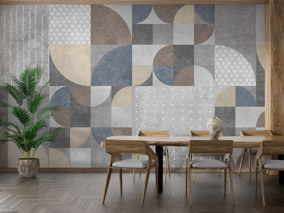 Abstract Cement Texture Geometric wallpaper mural shown as a full feature wall that highlights the design