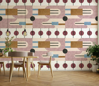 Earth-tone wall mural with intersecting forms


