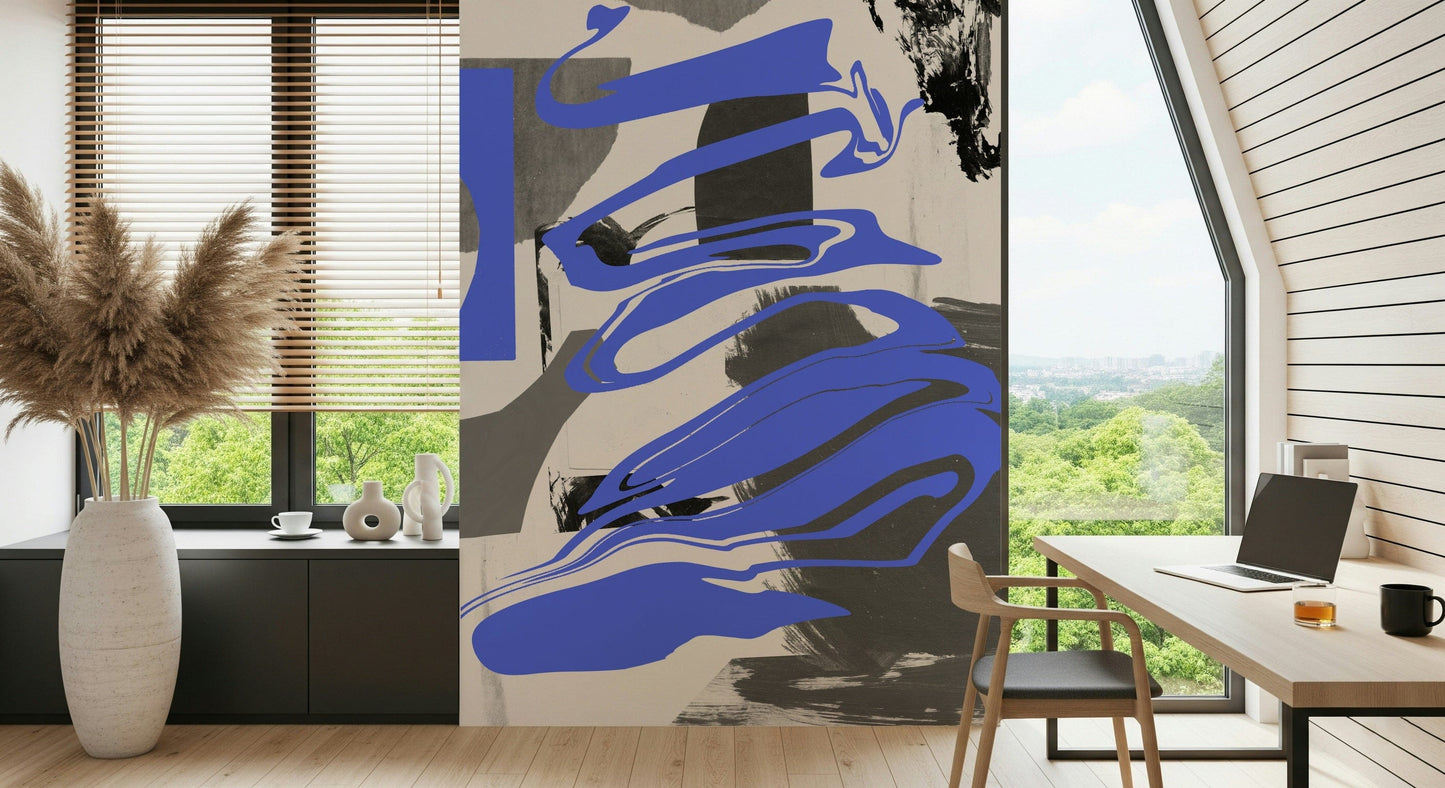 Fluid smoke patterns with subtle mirror effects, contemporary wall mural