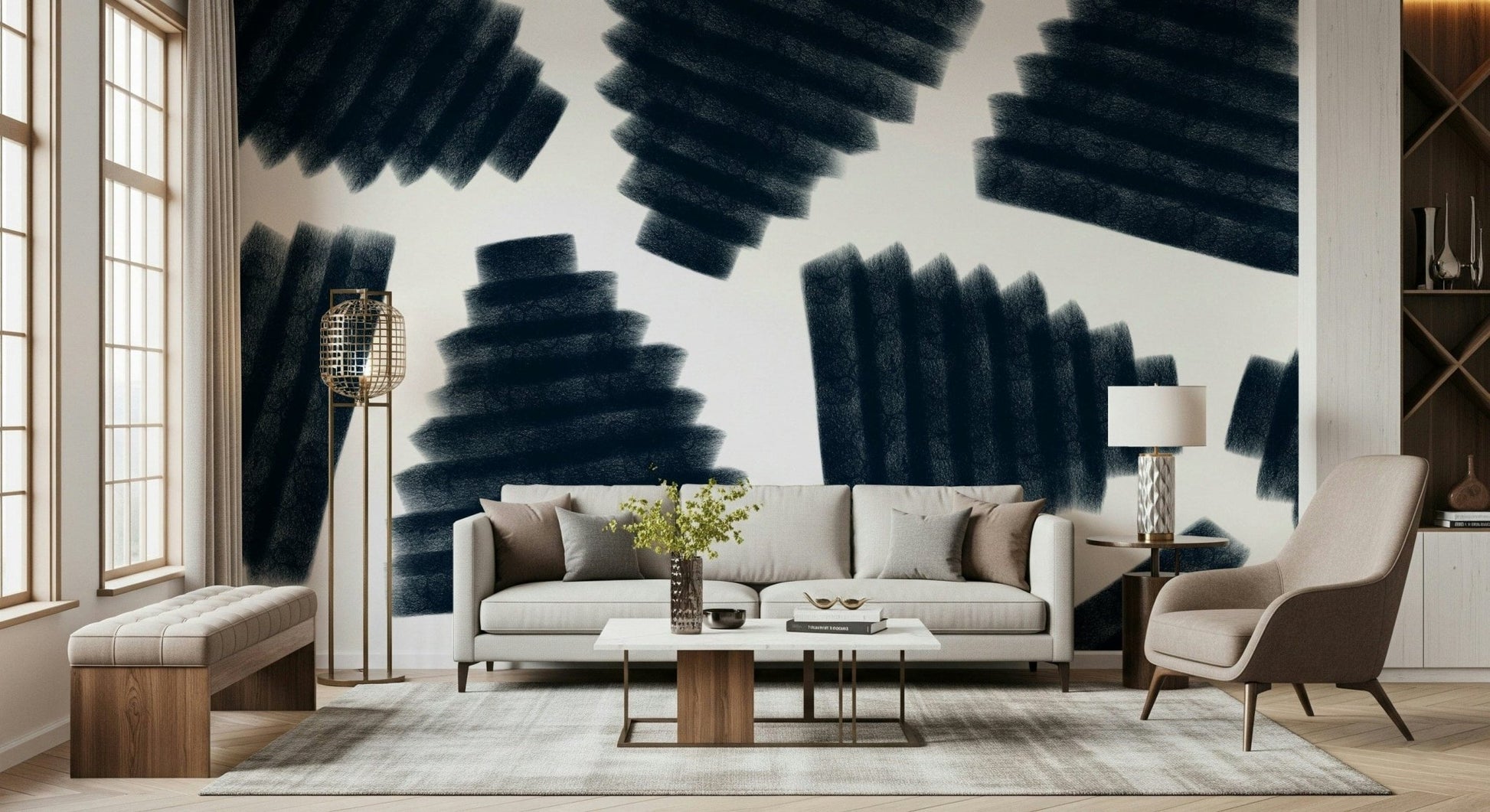 Abstract indigo art mural creating a serene, moody aesthetic perfect for minimalist décor.
