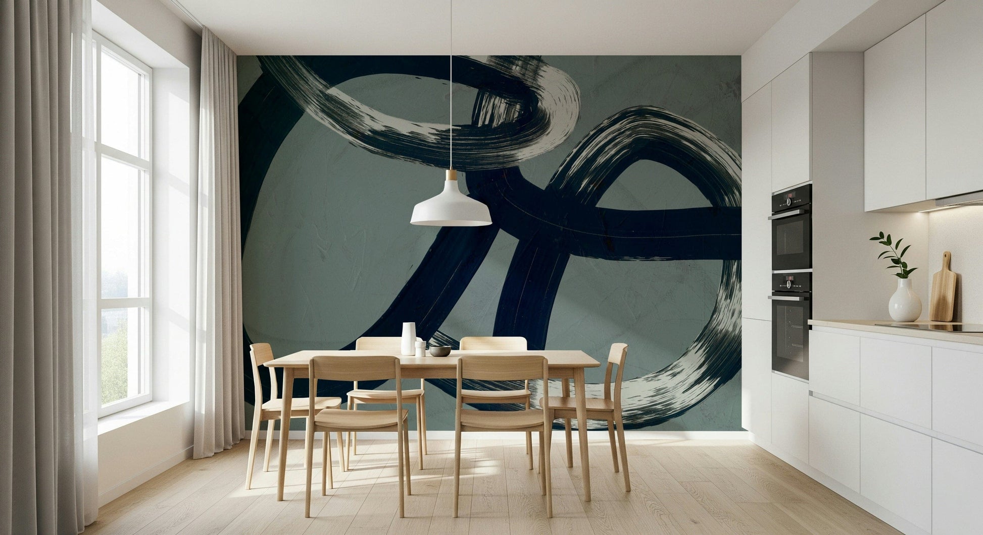 An artistic minimalist form mural for home decor.

