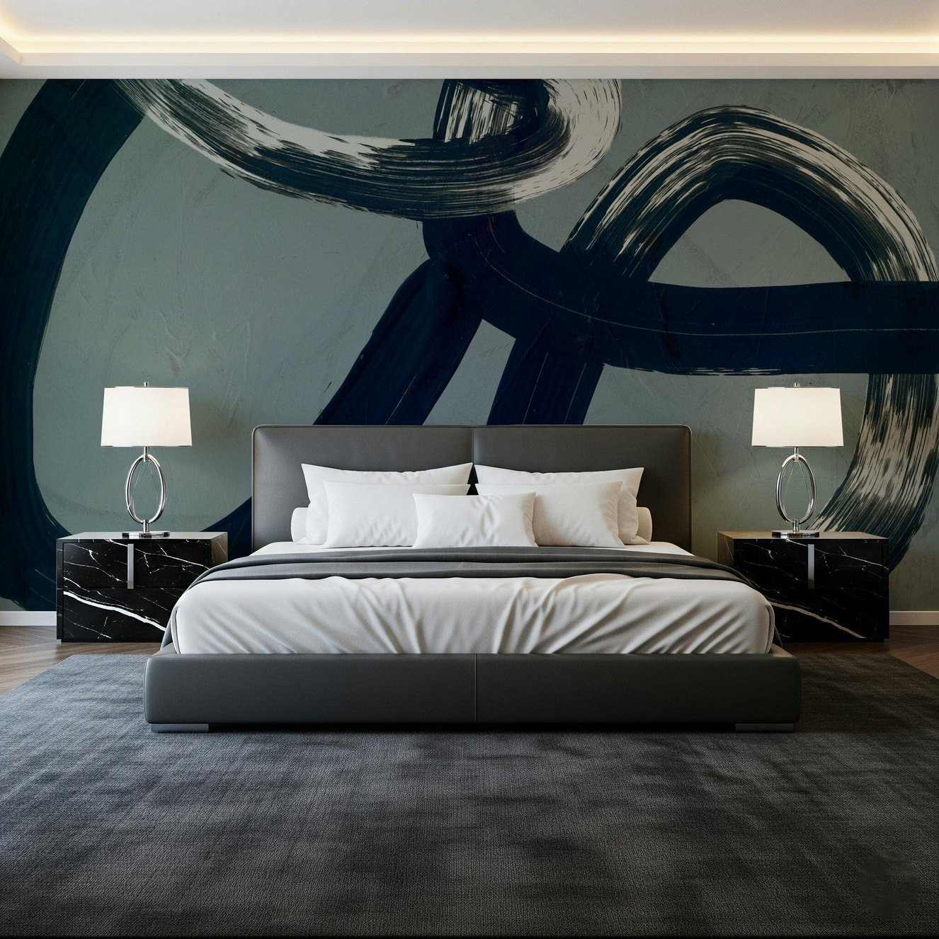 A beautiful abstract curve wallpaper mural with ink flow texture.

