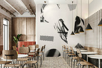 A graceful subtle shape wall mural in cool, natural tones.

