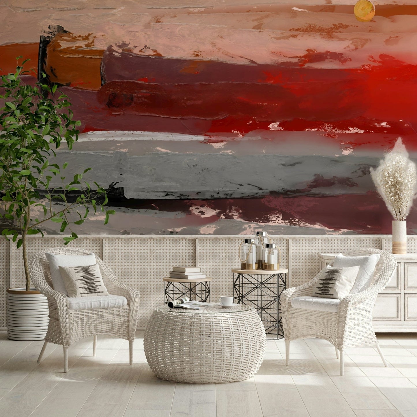 Minimalist mountain art wall decor for a contemporary bedroom office space.