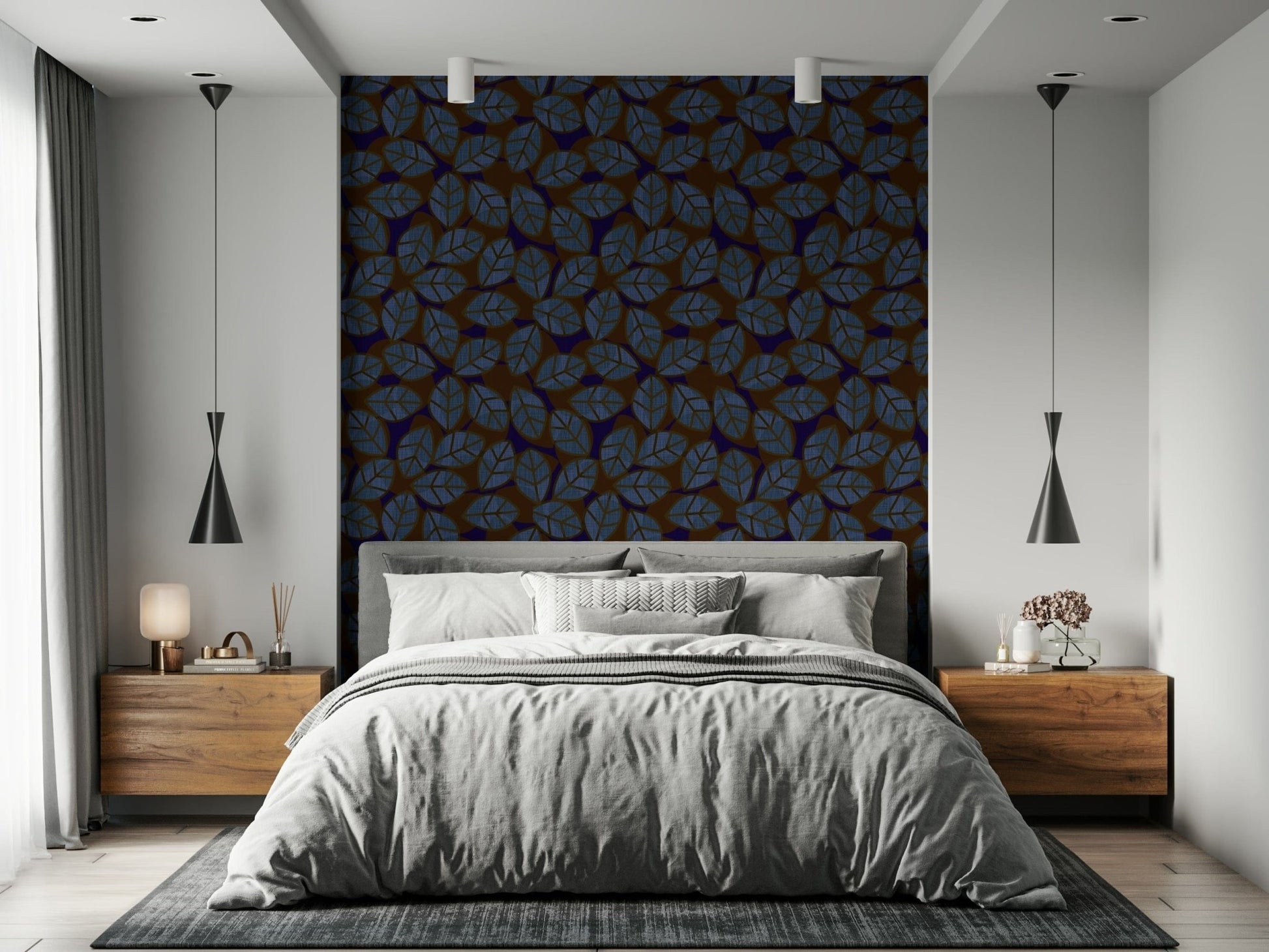 Modern wallpaper featuring abstract foliage in rich, dark colors for stylish walls.