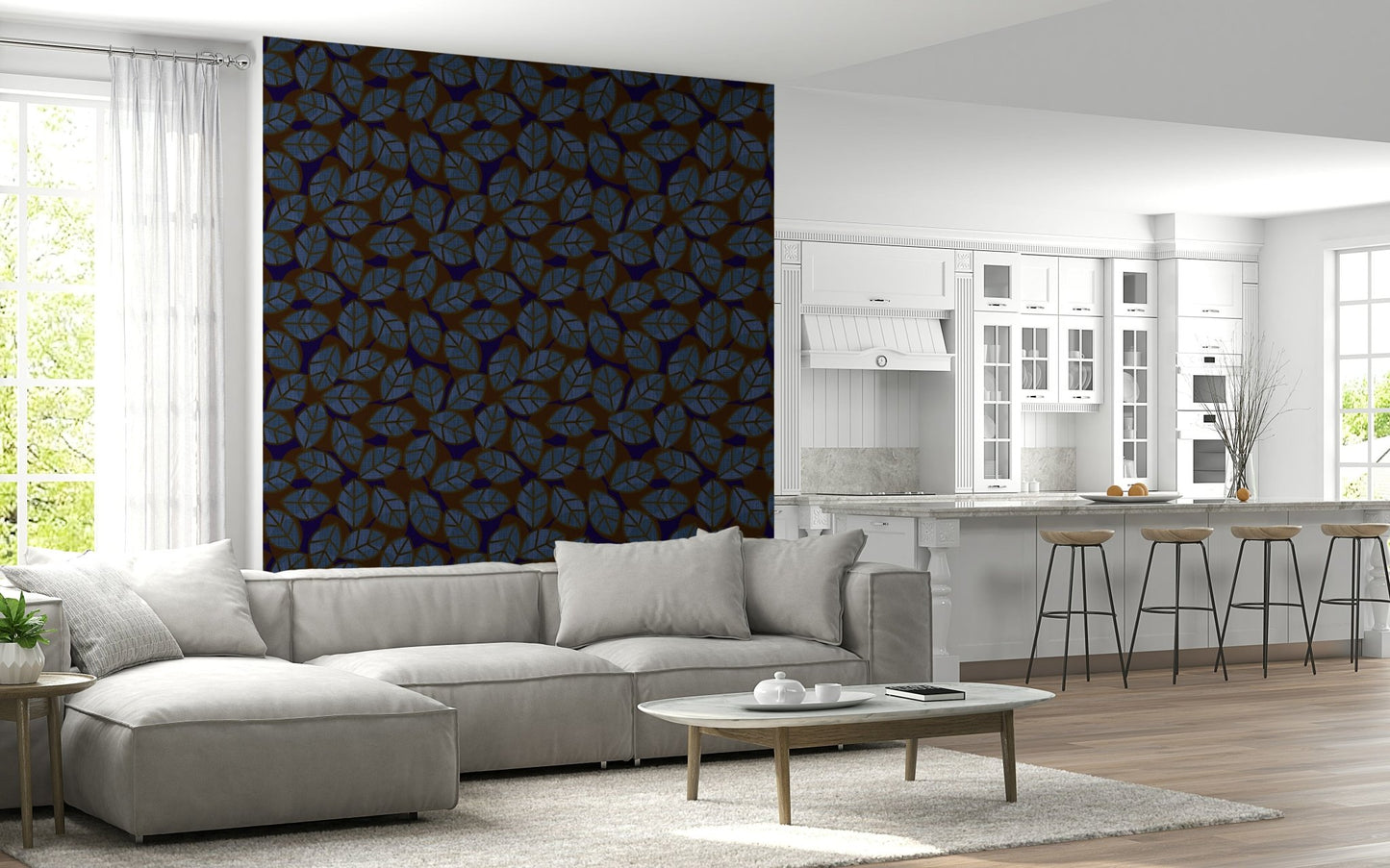 Abstract Leaves Dark wall covering for a bold, nature-inspired interior aesthetic.