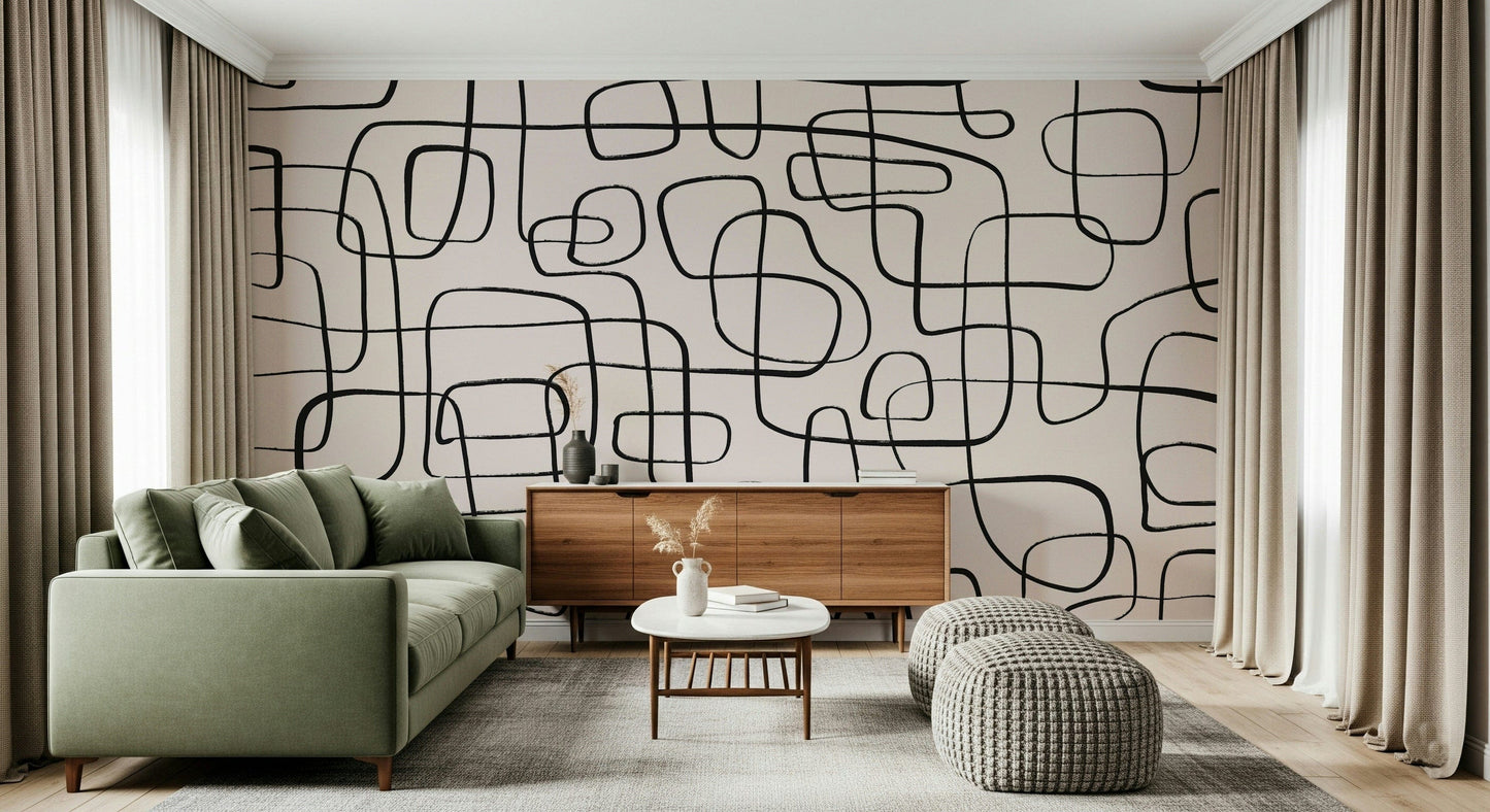 A beautiful modern art wall mural of delicate lines.