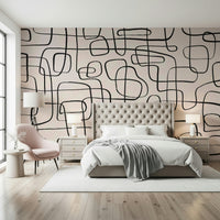 A peaceful modern abstract mural on decorative wallpaper.