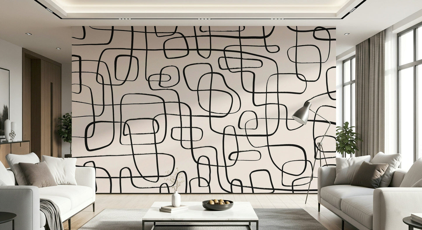 A graceful subtle line wall mural in cool, natural tones.