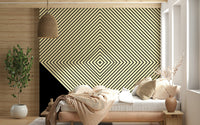 A bold abstract wallpaper with concentric diamond lines creating a dynamic focal point.