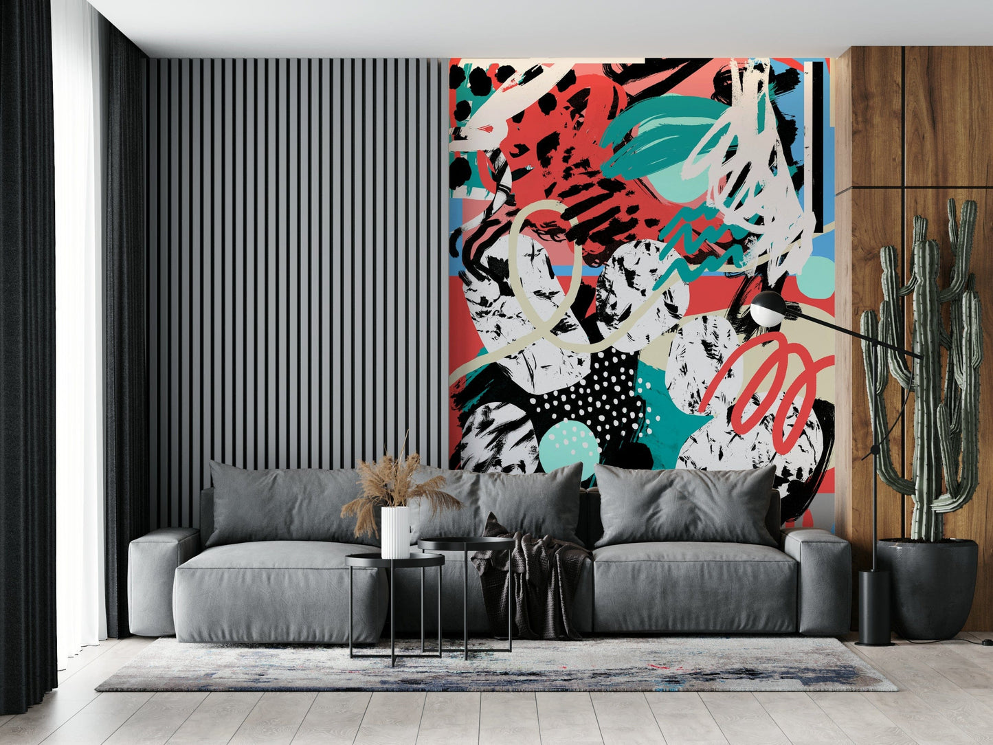 A beautiful modern art wall mural of the night sky.