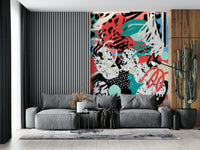 A beautiful modern art wall mural of the night sky.