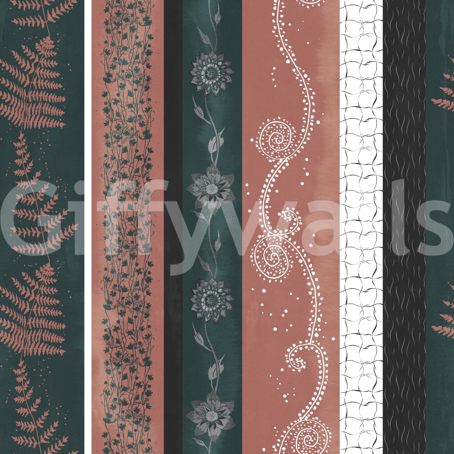 Wallpaper with a mix of teal and brown tones.


