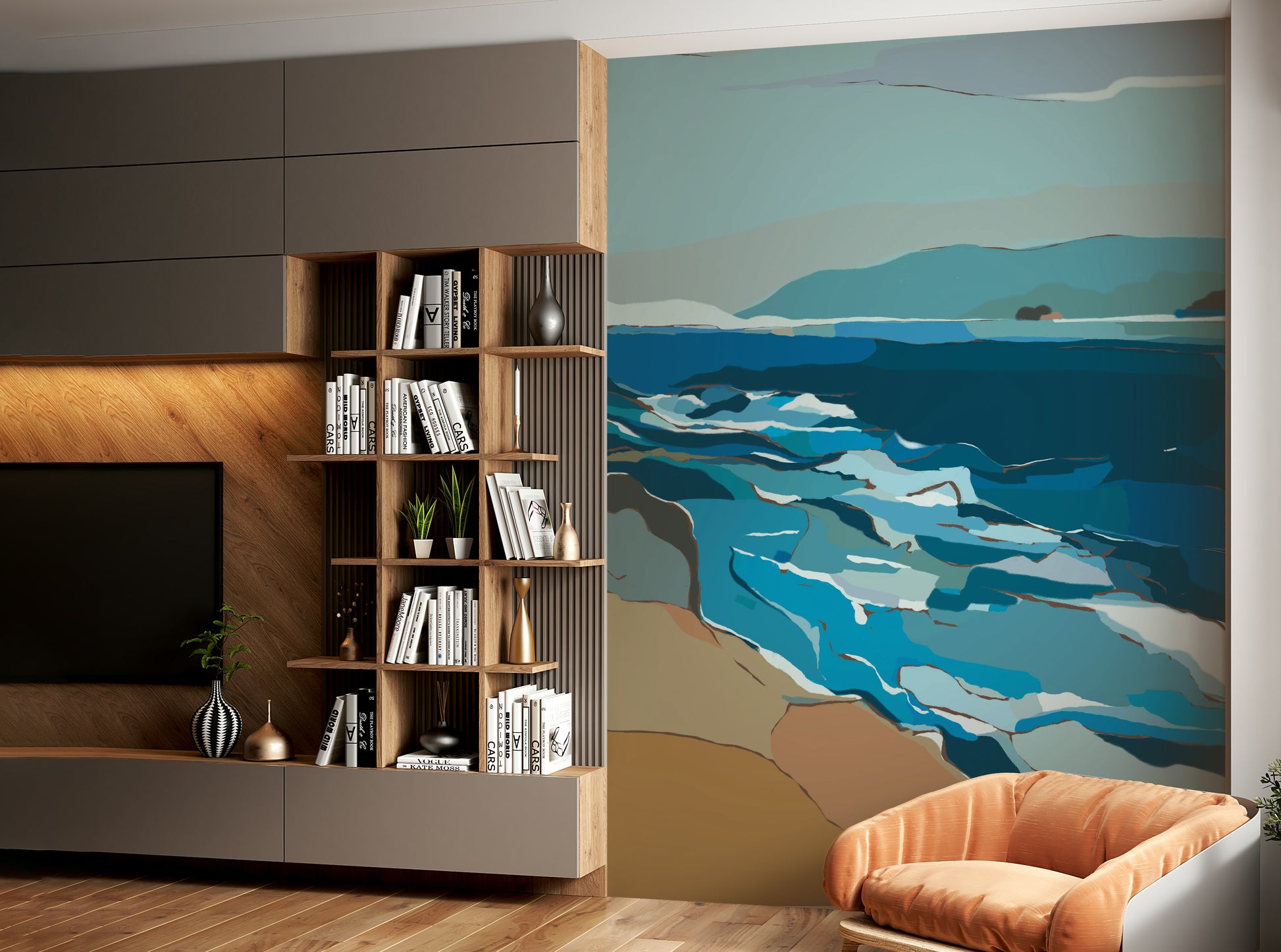 Modern ocean art wallpaper


