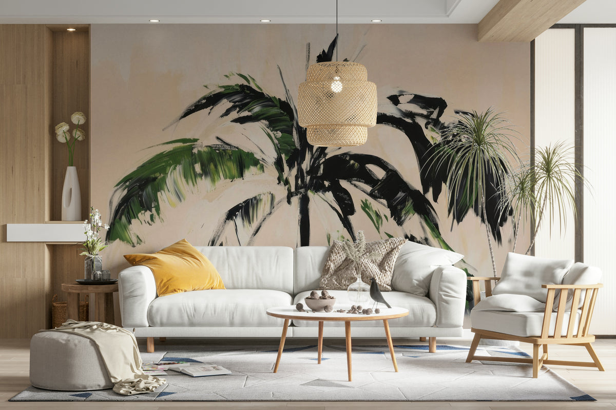 Minimalist abstract palm tree wallpaper design