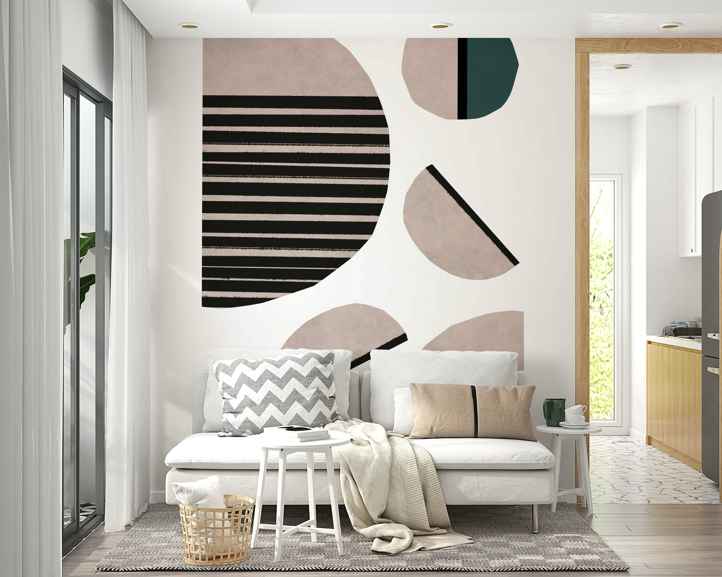 Colorful abstract mural wallpaper for living room walls.