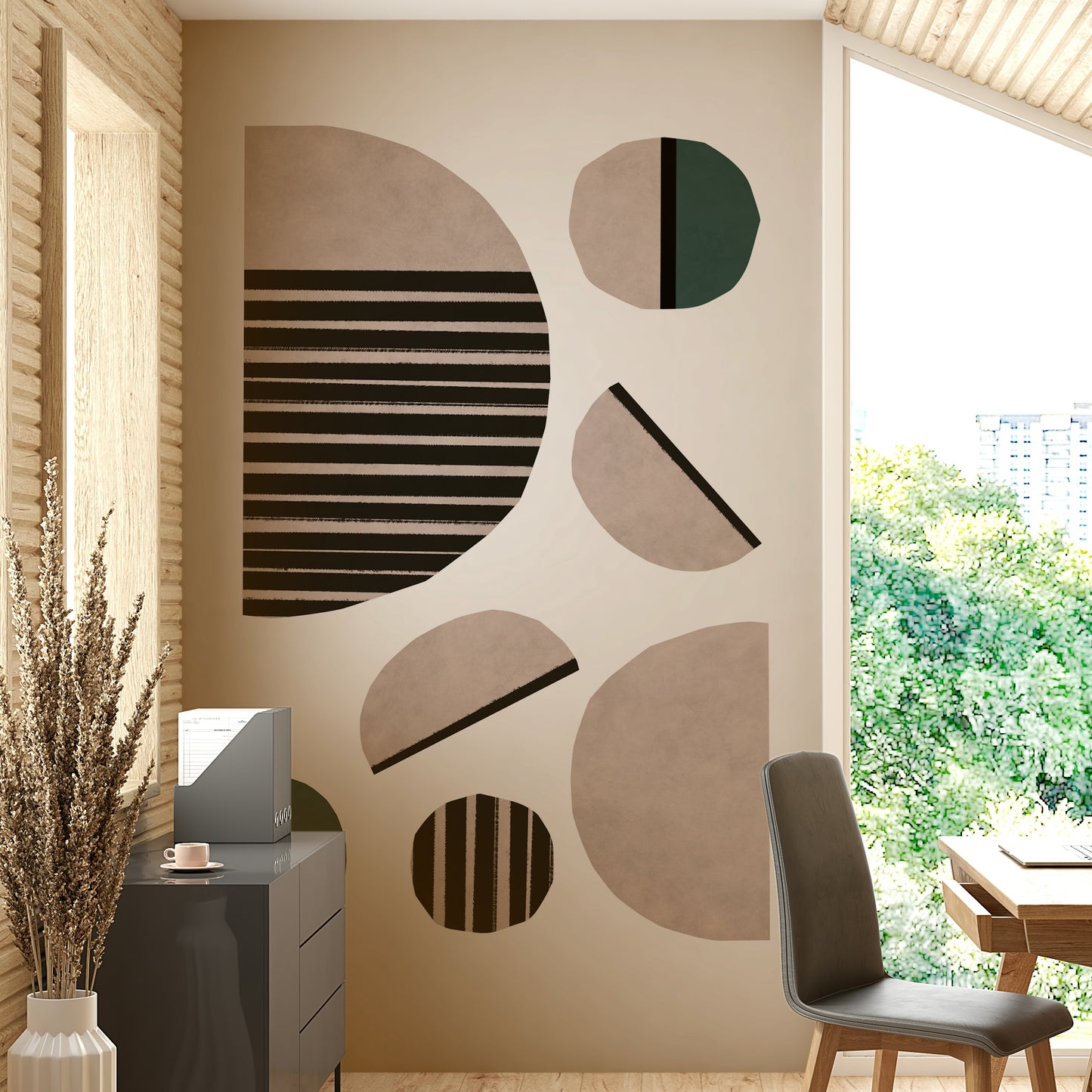 Bold abstract wallpaper in vibrant colors for modern interiors