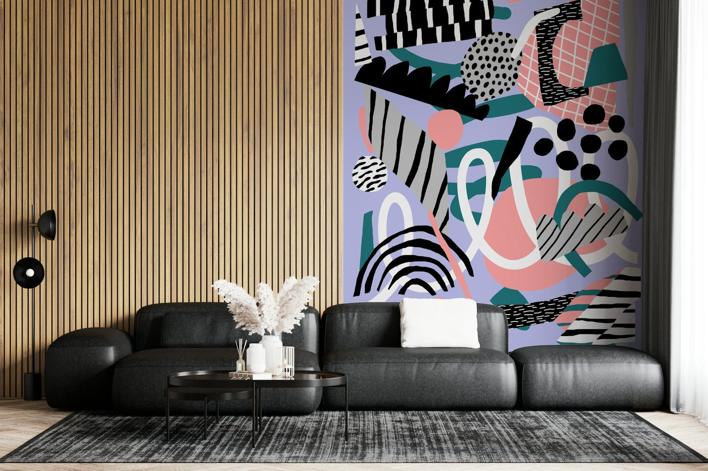 A graceful subtle pattern wall mural in cool, purple tones.

