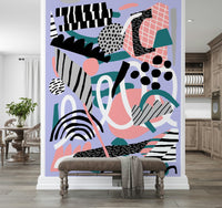 An artistic abstract cloud mural on minimalist wallpaper.


