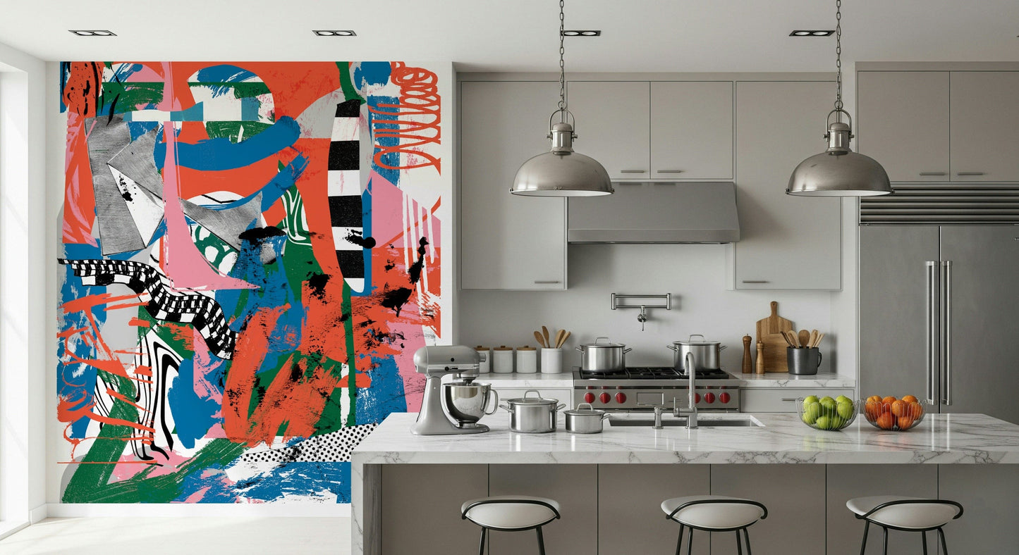 A calming abstract design wallpaper mural that defines a space.

