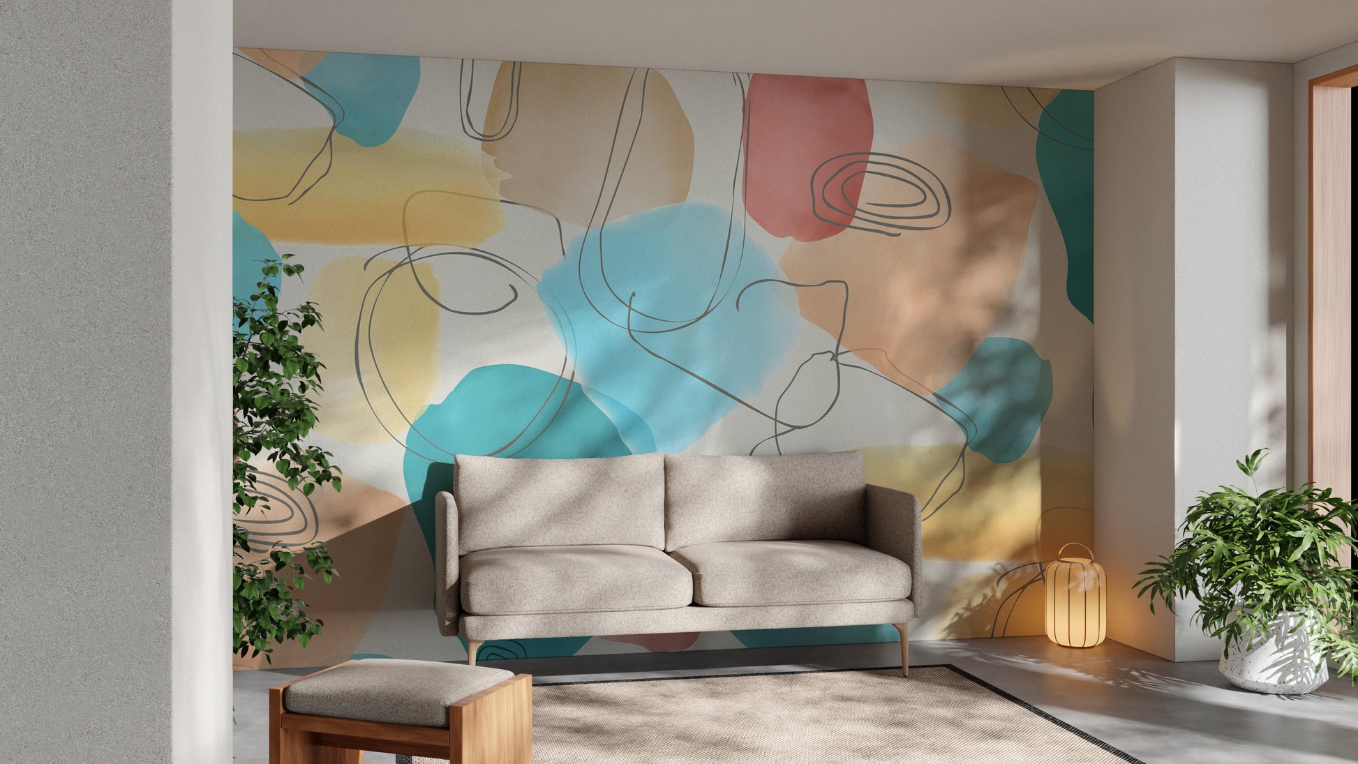 Soft pastel abstract watercolor shapes wallpaper