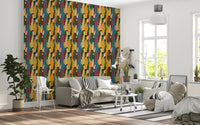 Modern living room geometric wall decor using Abstract Shapes Geometry Wallpaper.