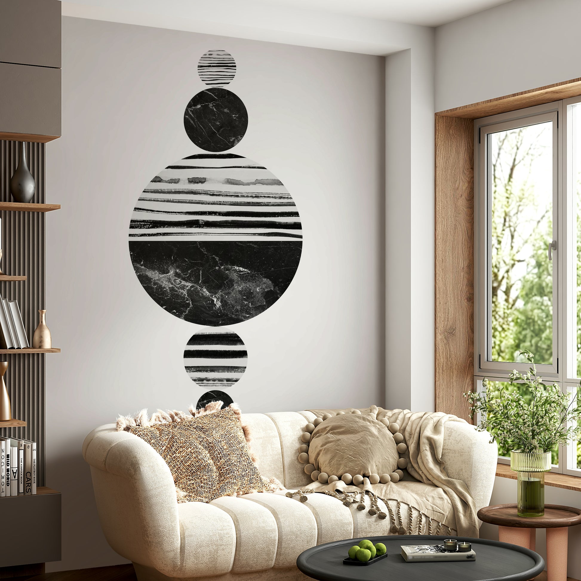 Bold and dynamic abstract shapes mural wallpaper.