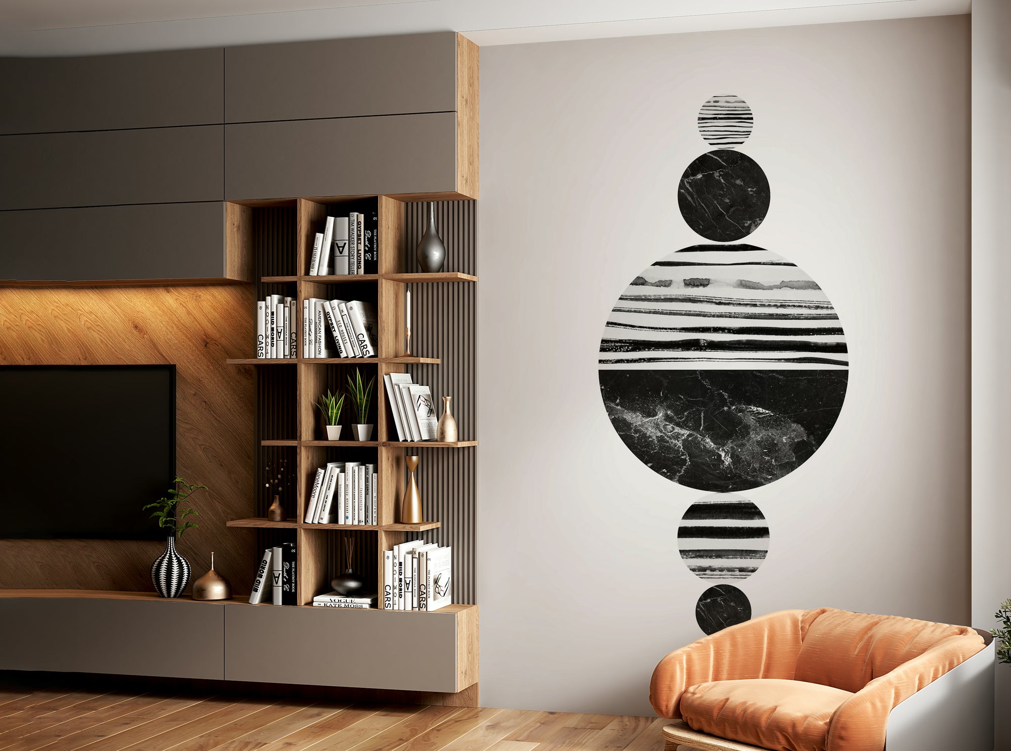 Modern abstract shapes wallpaper in vibrant hues