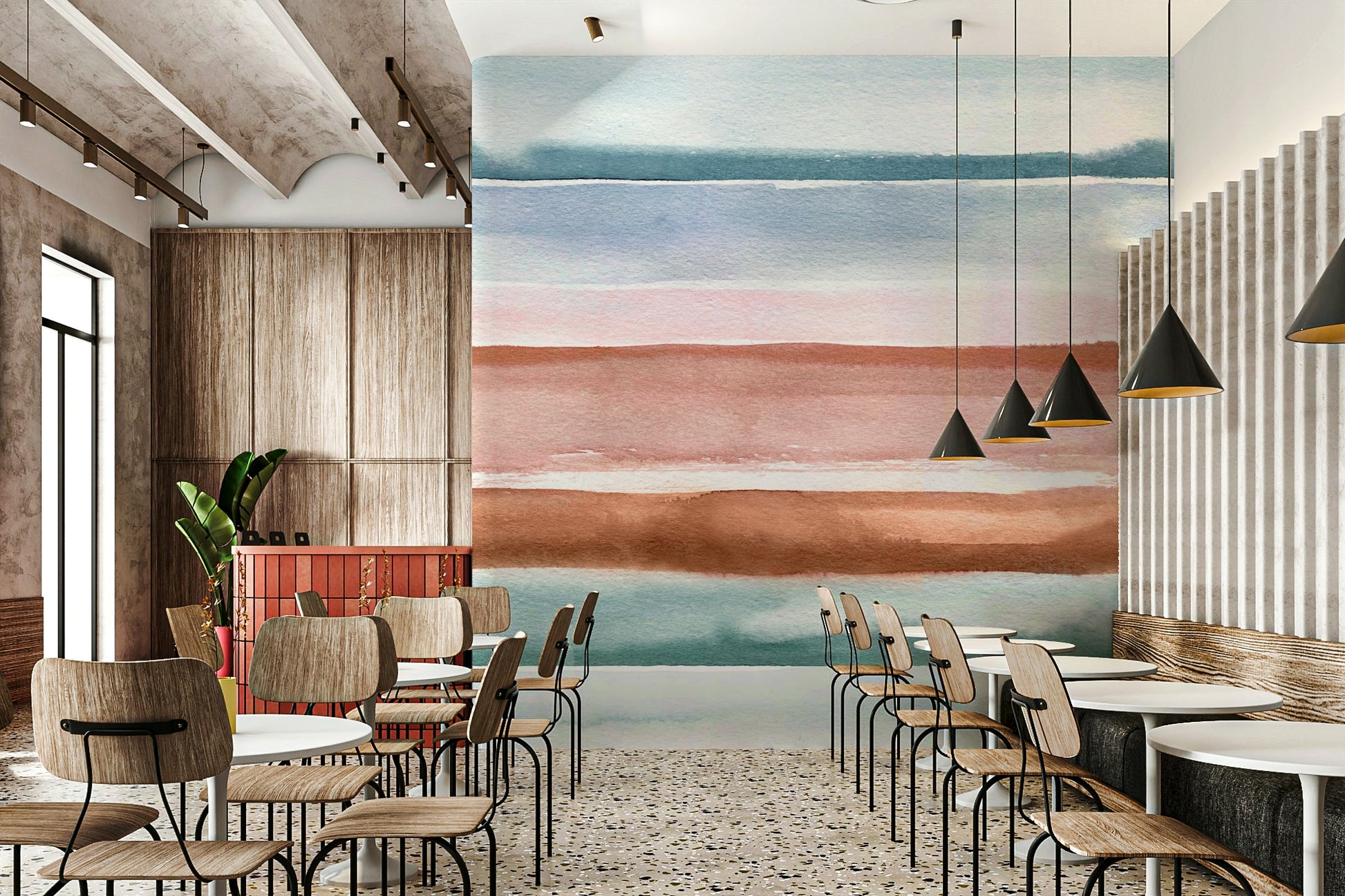 Relaxing stripe mural for bedroom or lounge décor

