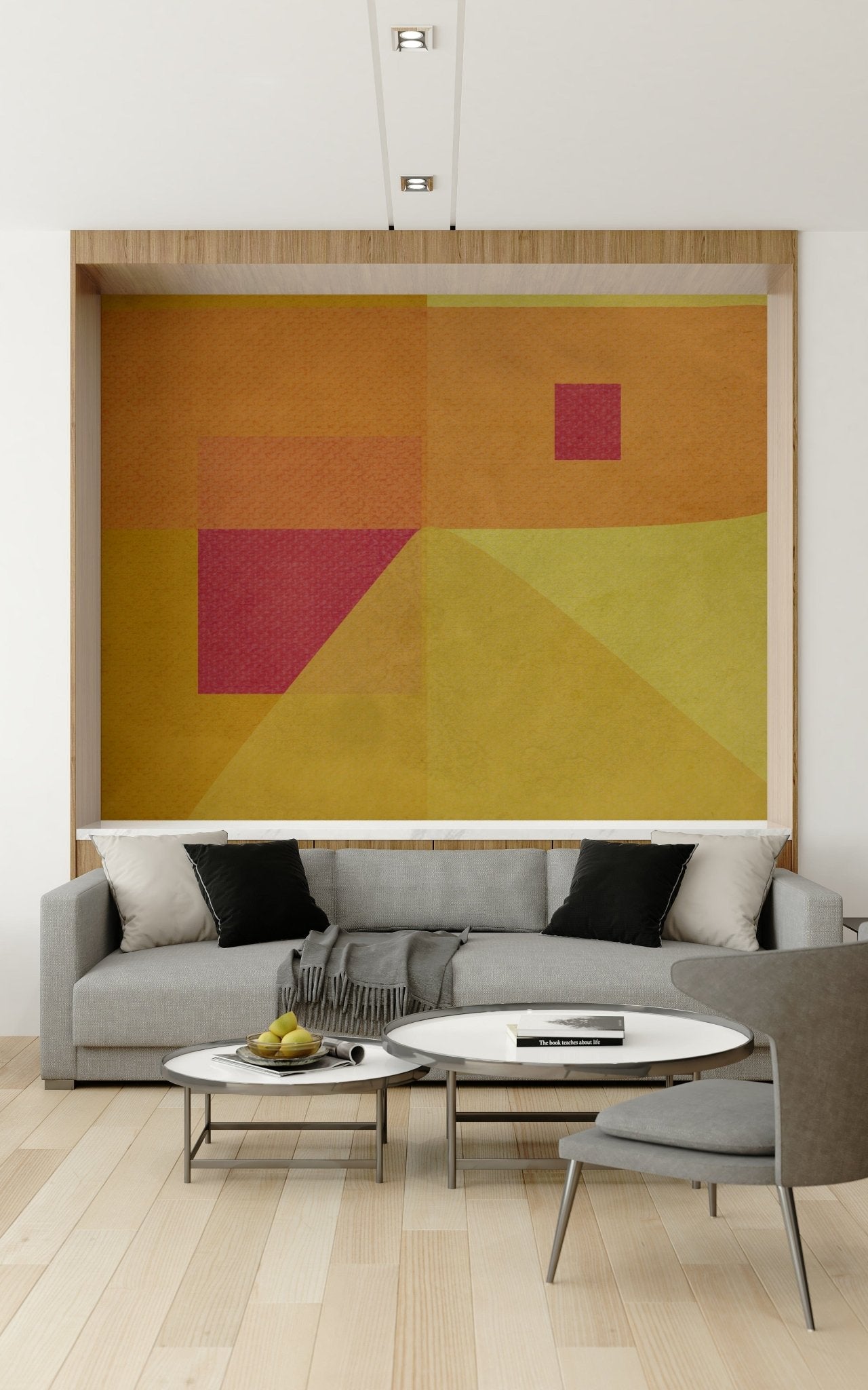 Modernist Abstract Study in Yellow visual, eye-catching wall decor.