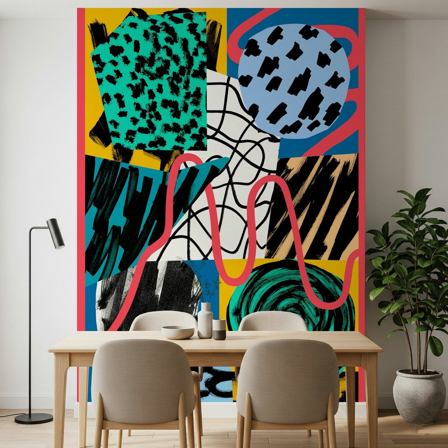 A calming modern pattern wallpaper mural that defines a space.

