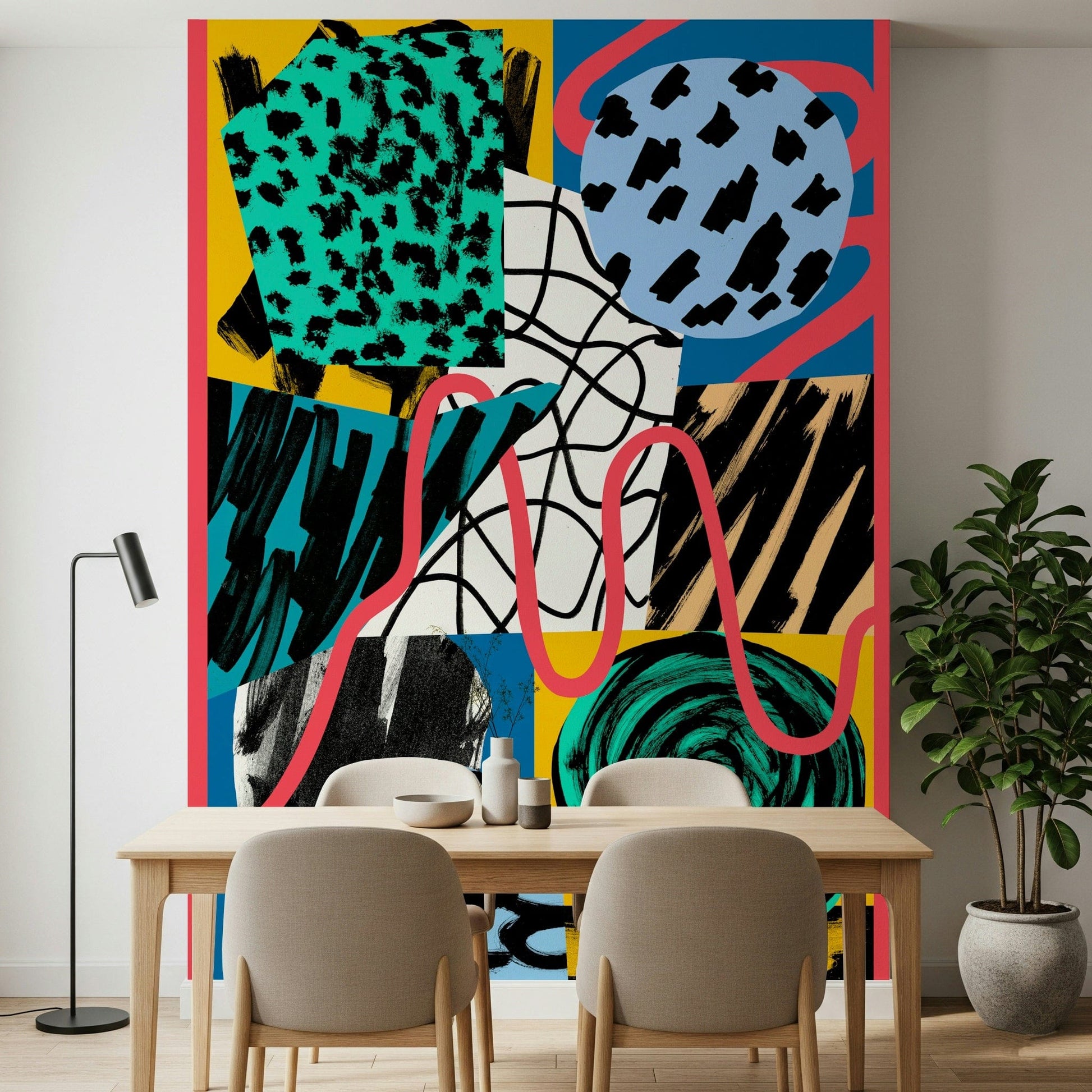 A calming modern pattern wallpaper mural that defines a space.

