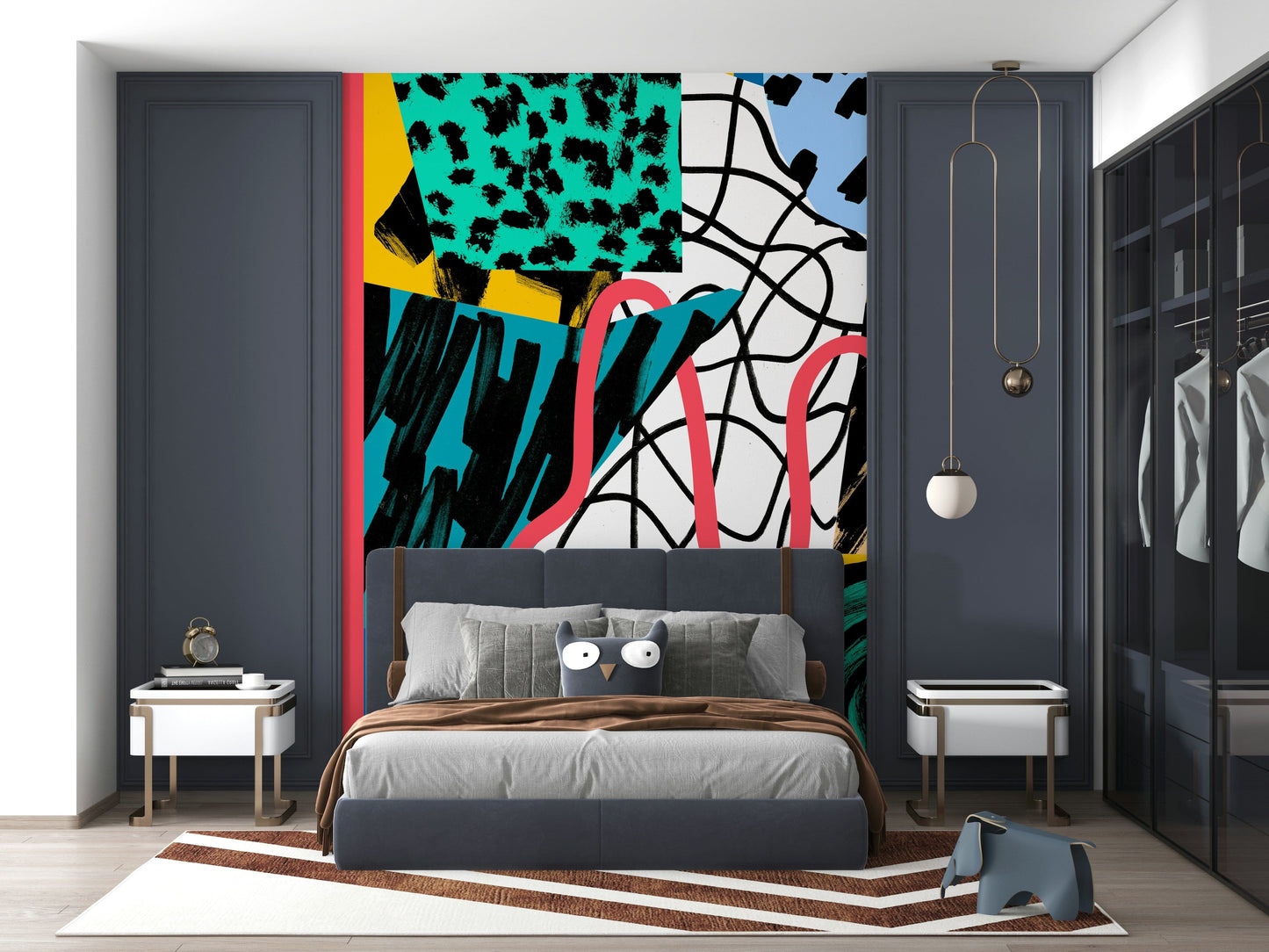 An artistic minimalist shape mural for home decor.


