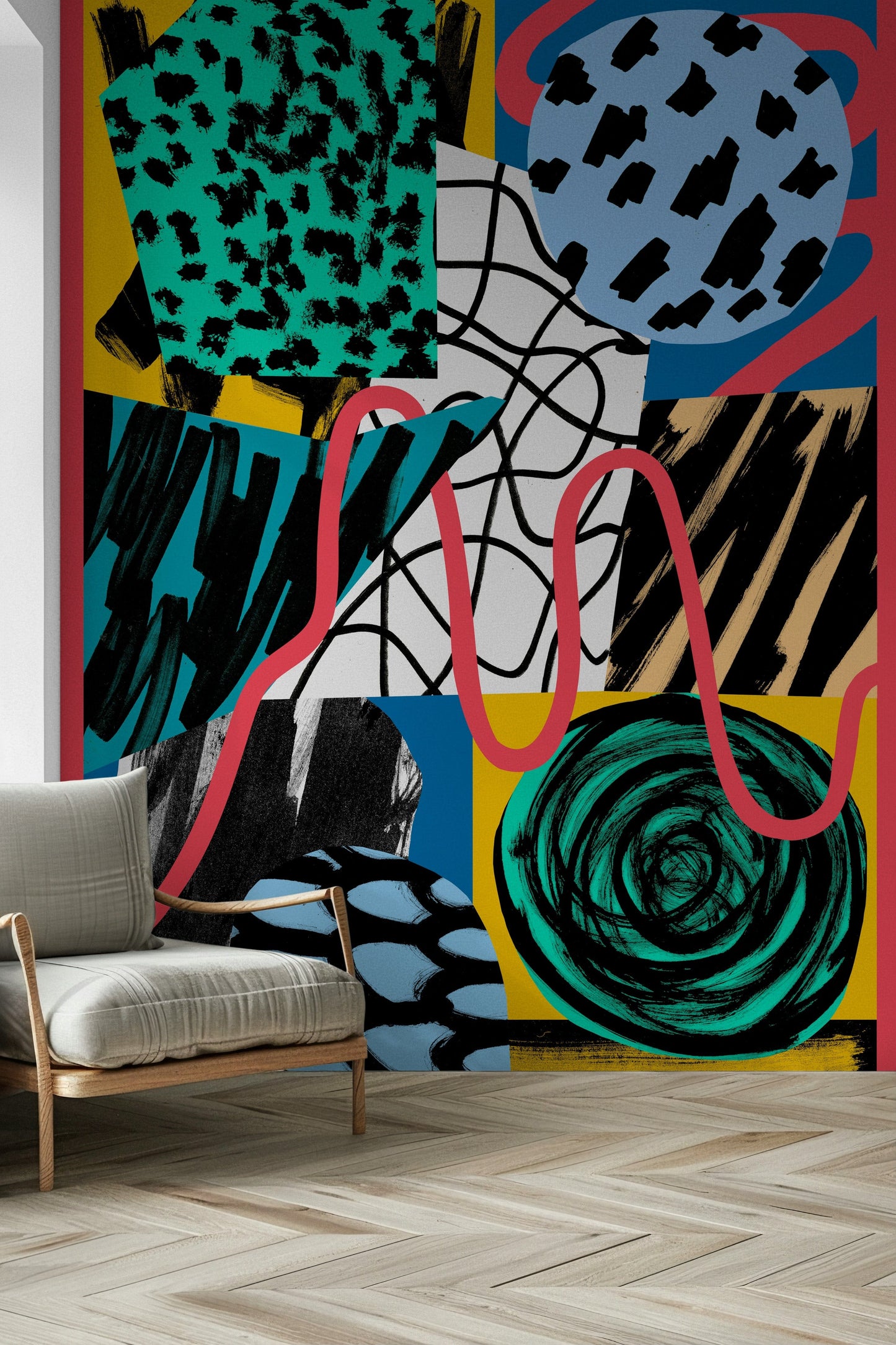 A graceful subtle pattern wall mural in cool, natural tones.

