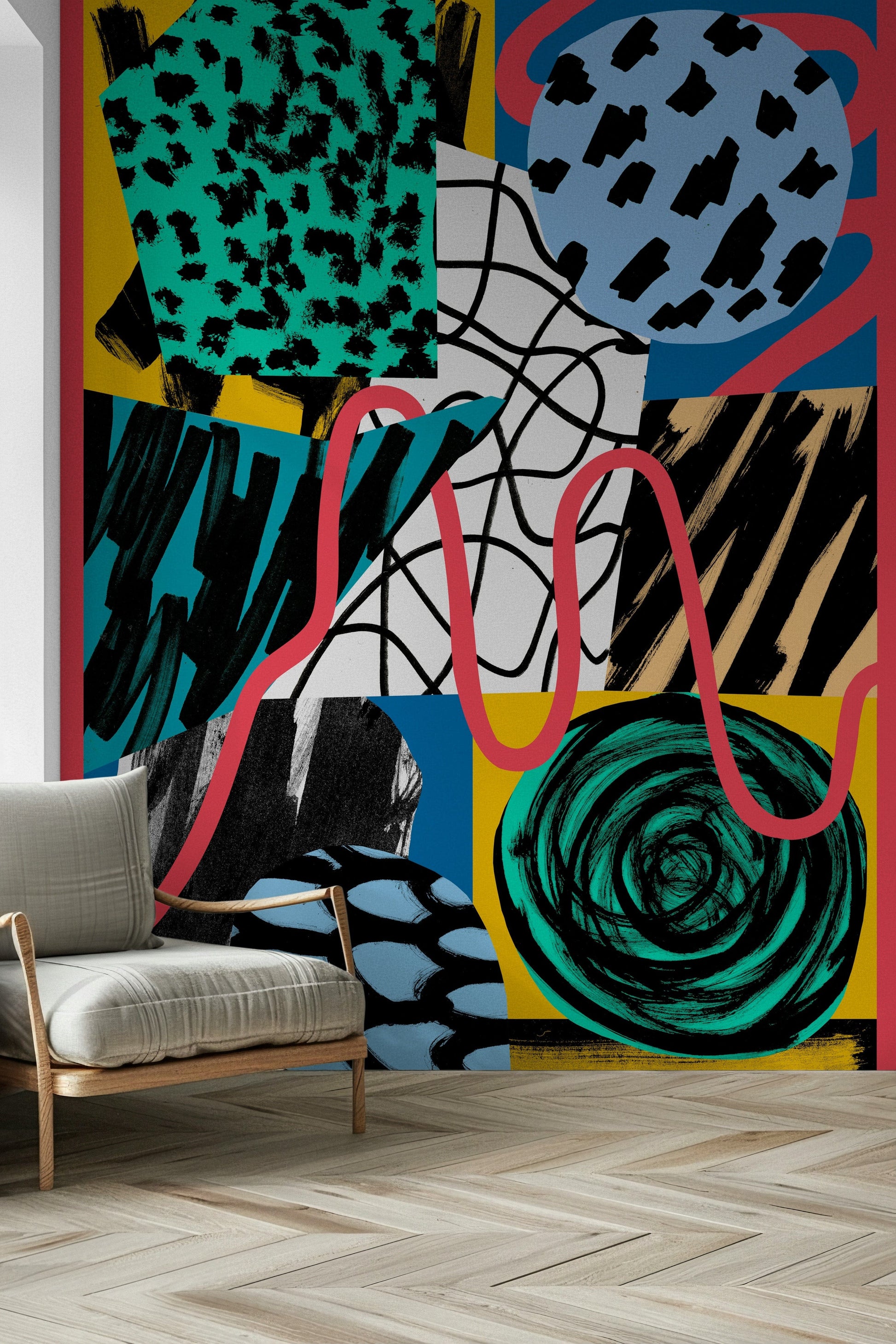 A graceful subtle pattern wall mural in cool, natural tones.

