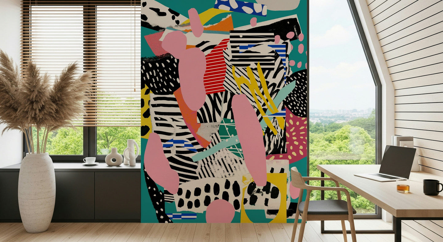 A peaceful stadium scene mural on decorative wallpaper.

