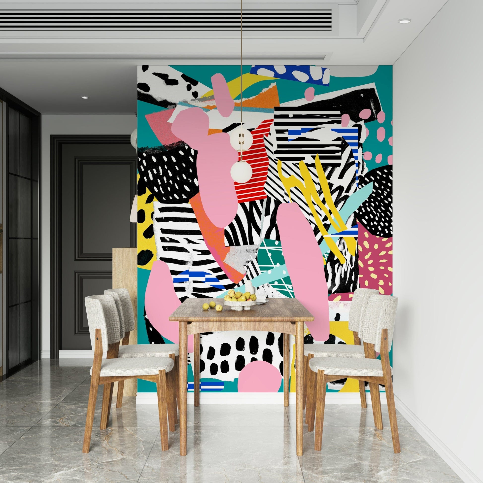 A serene green tennis court wall mural for your decor.

