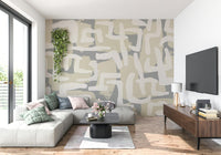 Terrain abstract mural in reading nook, calm color palette