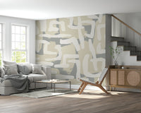 Abstract terrain mural in living room, modern neutral color