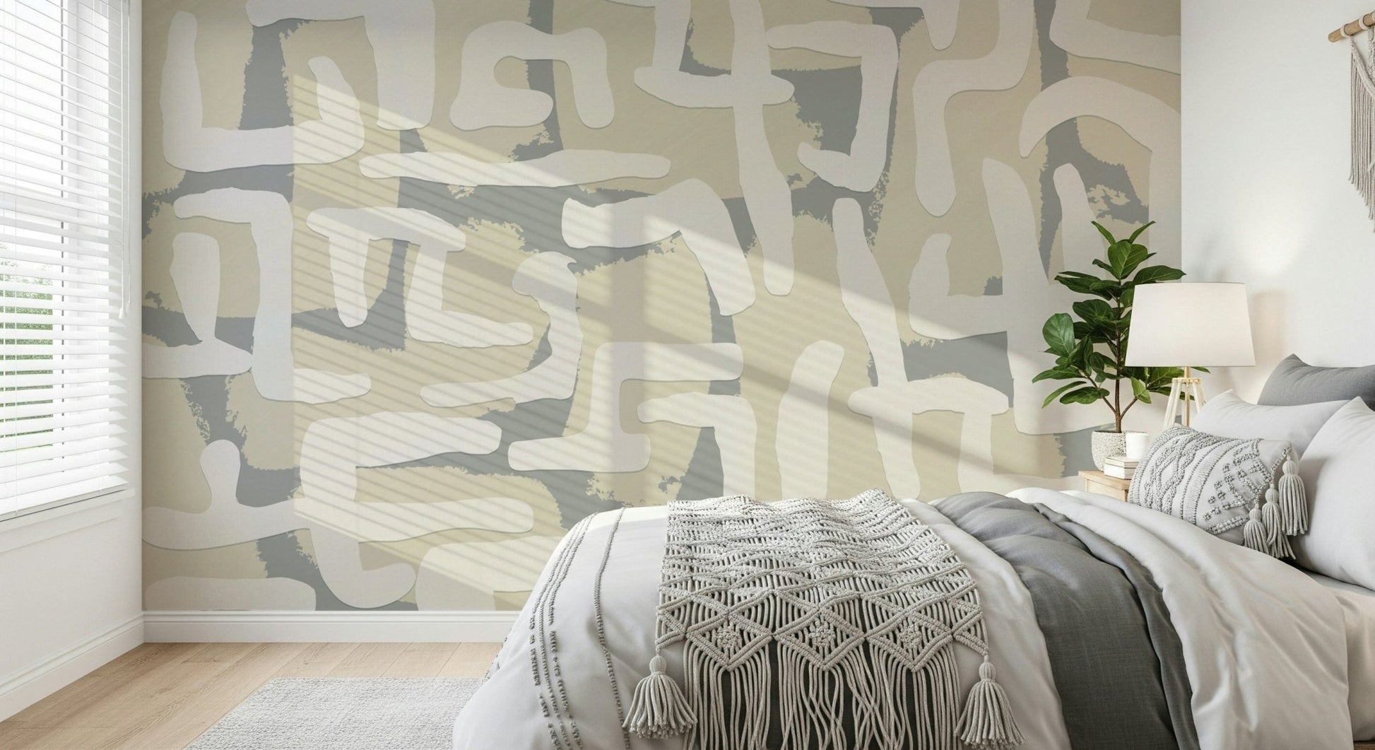 Abstract terrain mural in hallway, modern wall decor accent